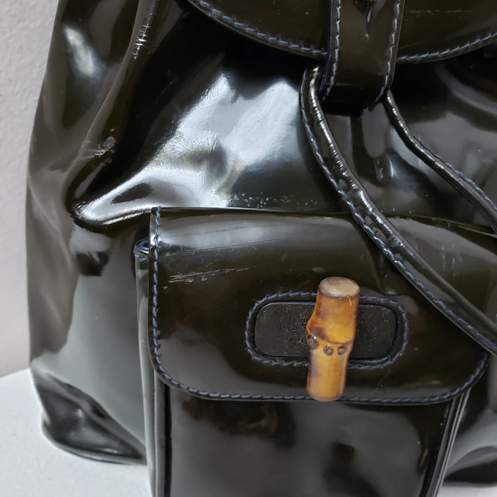 Authentic GUCCI Bamboo Backpack Enamel Black - Picture 5 of 14